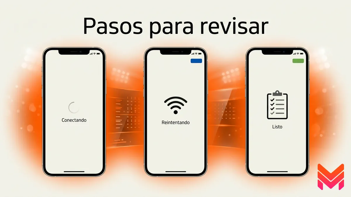 Tres pantallas de celular mostrando el proceso de diagnóstico de conexión de Betano Chile paso a paso