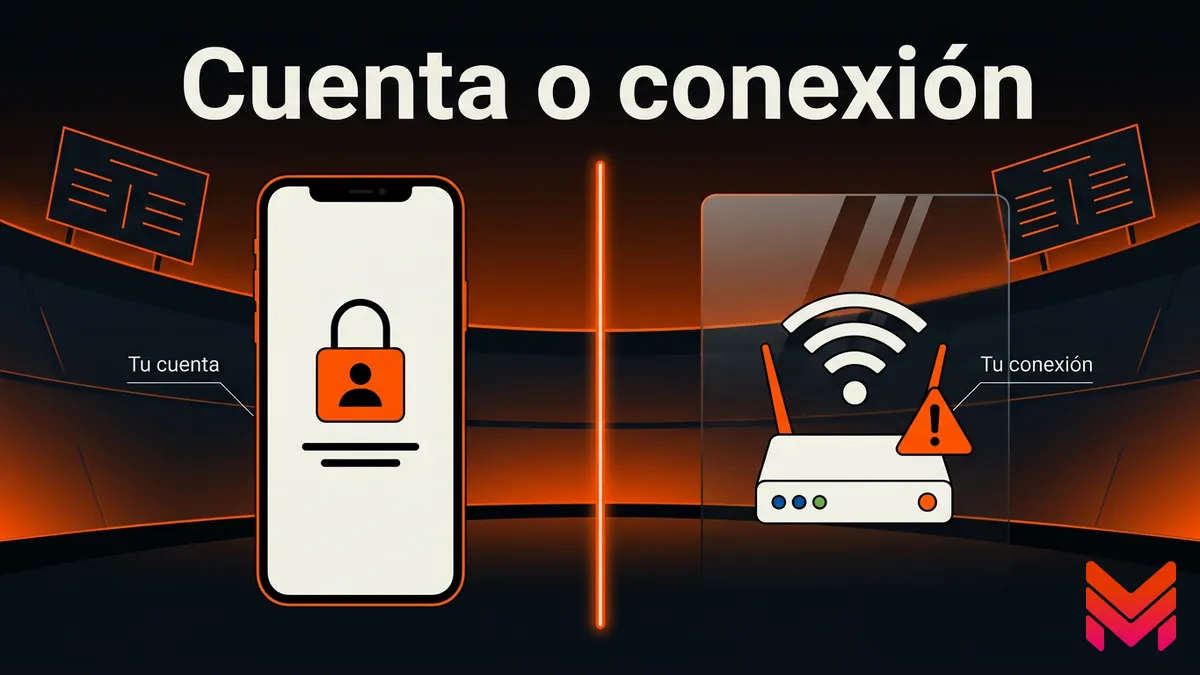 Comparación visual entre un problema de cuenta y un problema de conexión al entrar a Betano Chile