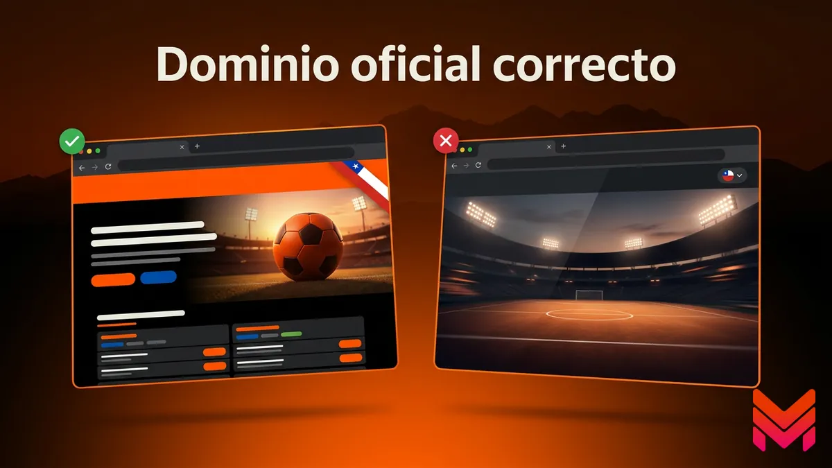 Comparación del dominio oficial de Betano Chile frente a un sitio genérico incorrecto