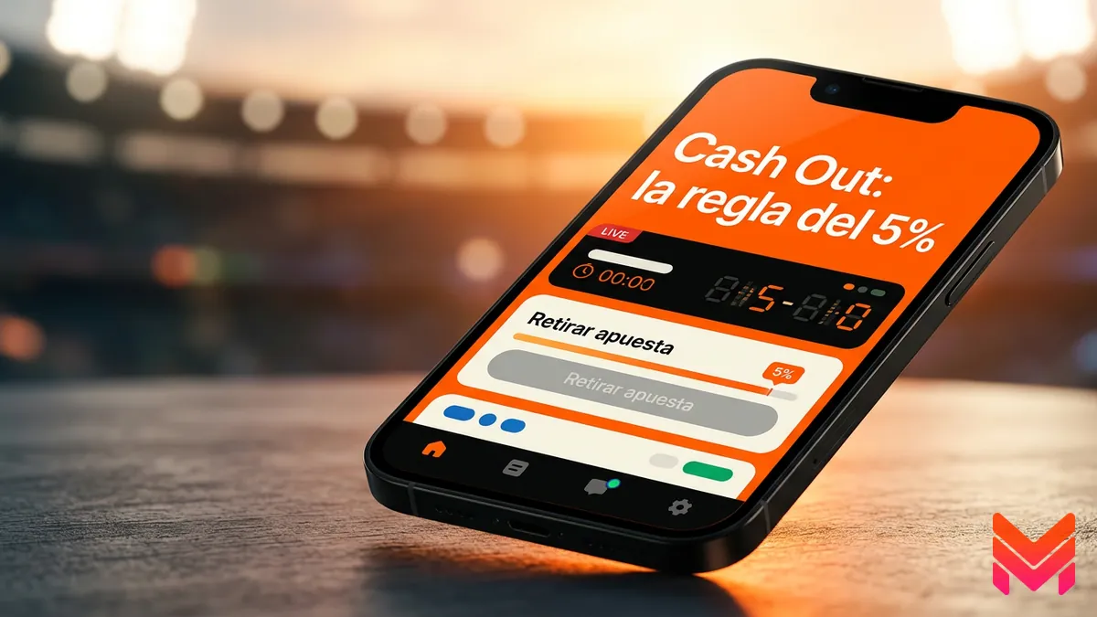 Ilustración del botón de Cash Out y el umbral del 5% en las apuestas en vivo de Betano Chile